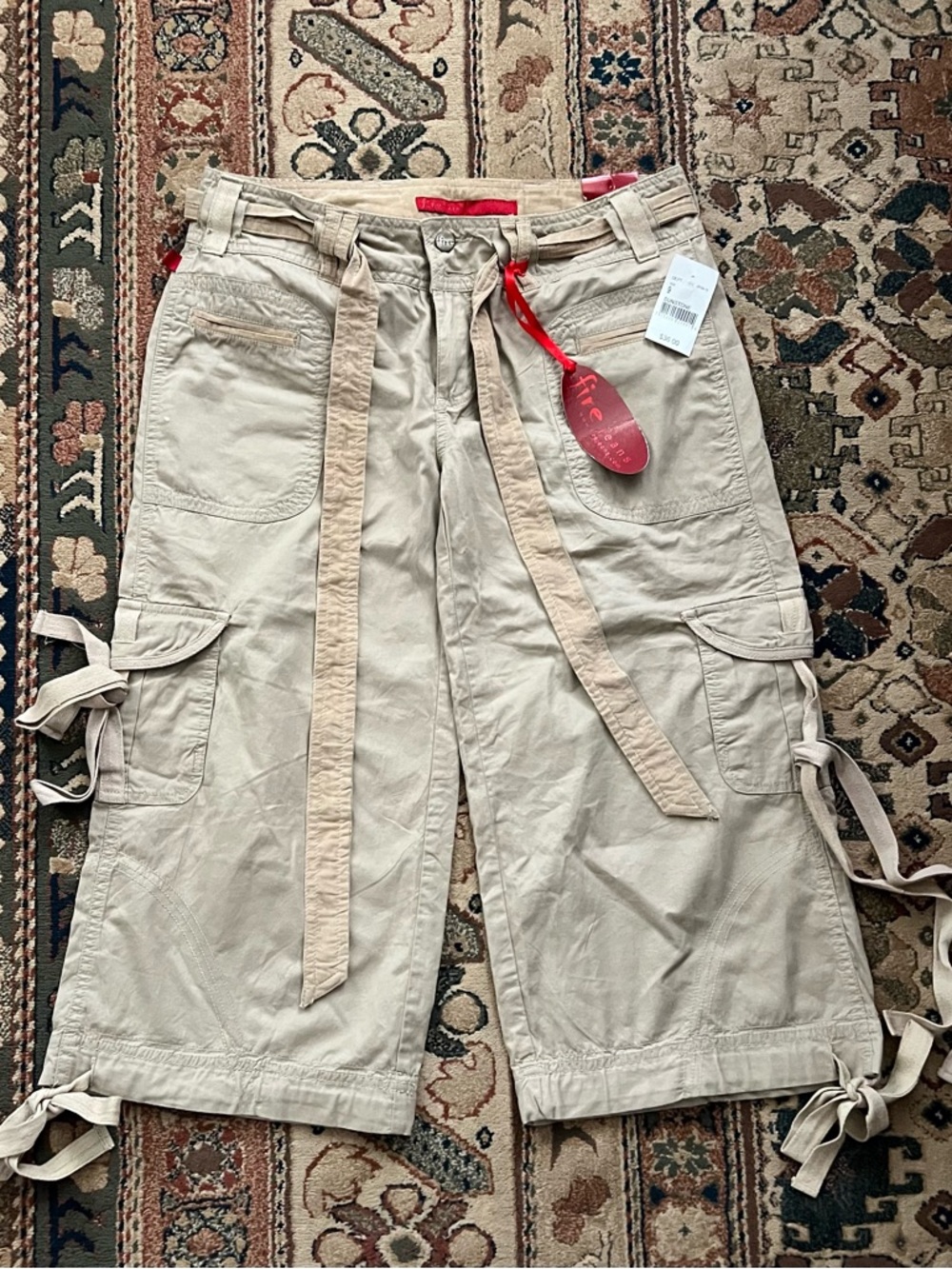 Fire Jeans Cargo Utility Cinch Tie Balloon Capris with Belt